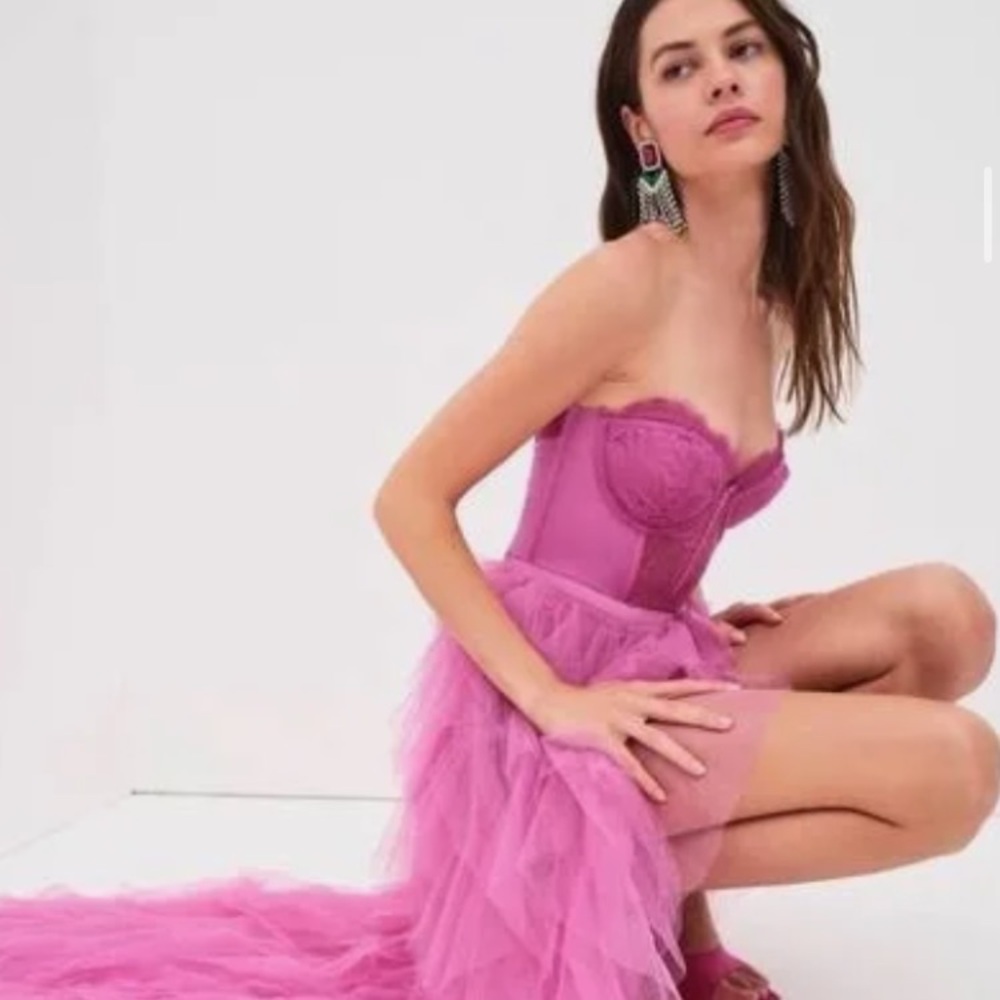 For Love & Lemons Fuchsia lace maxi dress bustier size large